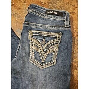 Vigoss Capri Jeans Women's 2 L25‎ Heritage Fit Blue Denim Embroidered (A193)